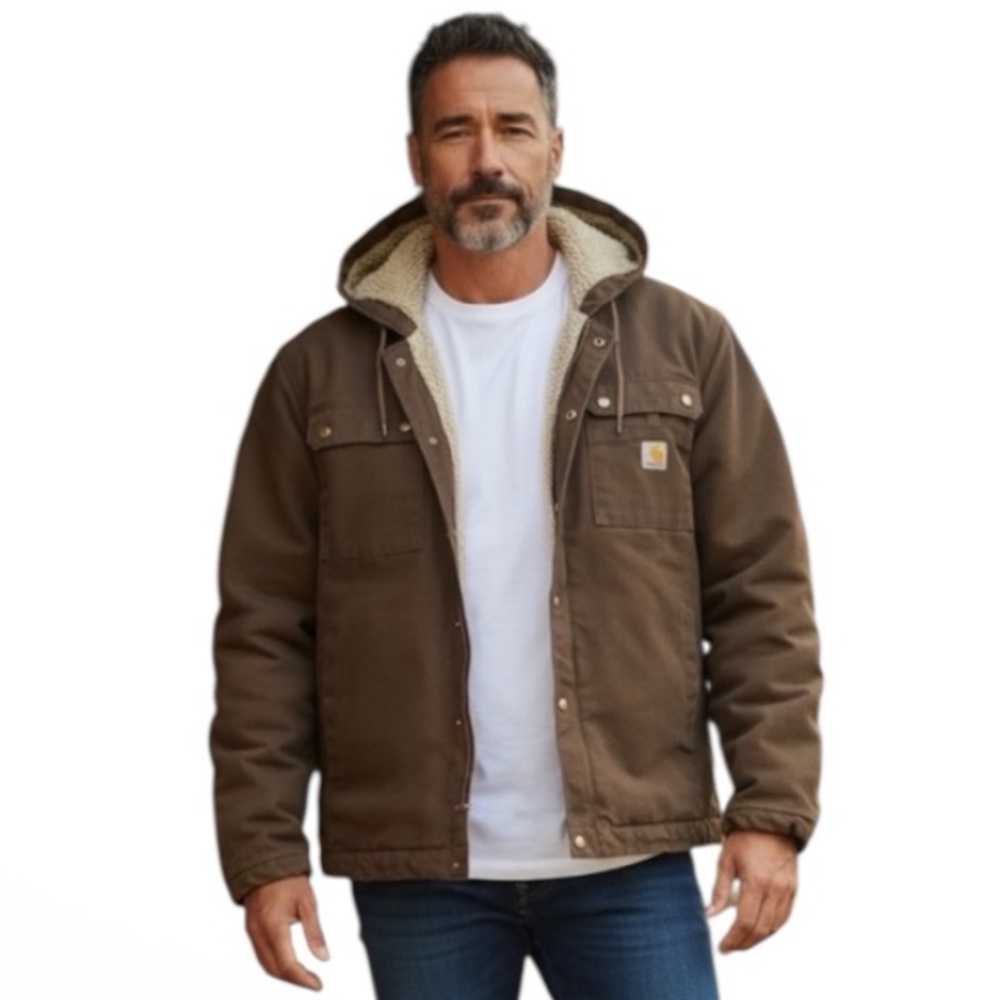 Carhartt Men’s 4XL Sherpa Lined Duck Hooded Jacket Brown Relaxed Fit